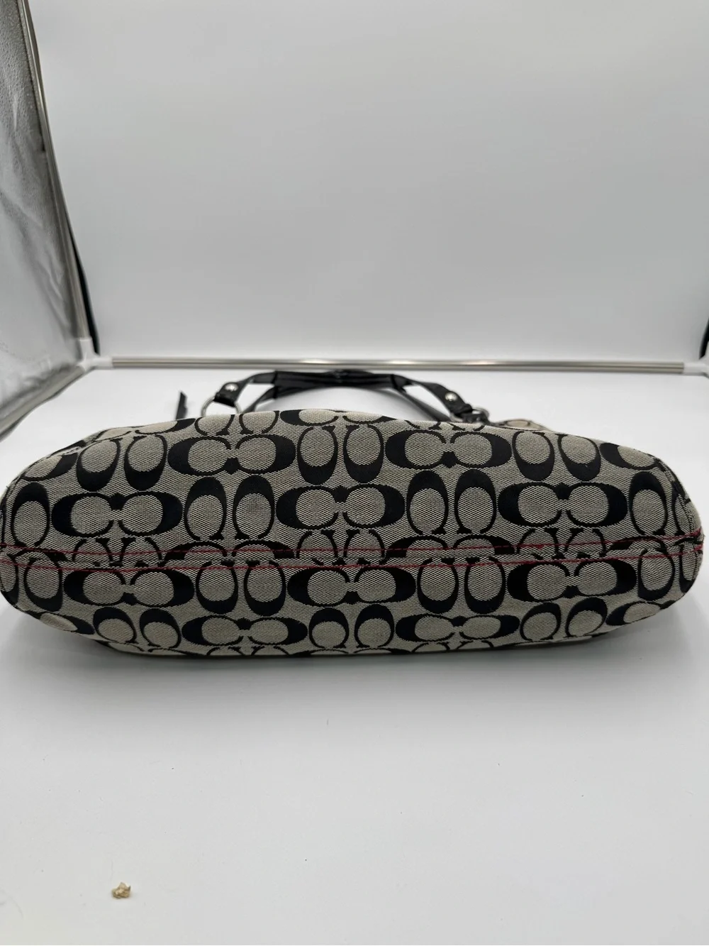 Vintage Coach Poppy Signature Jacquard Tote 21184 Black Red Patent Trim